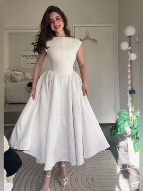 House Of CB Debutante White dress open back drop waist elegant 50s style